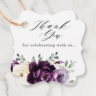 Eggplant Purple Plum Ivory White Wedding Thank you Favour Tags