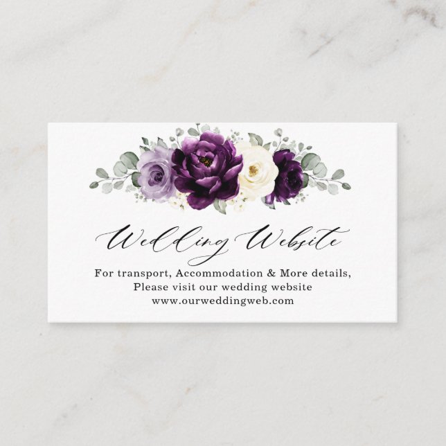 Eggplant Purple Plum Ivory White Wedding Website Enclosure Card (Front)
