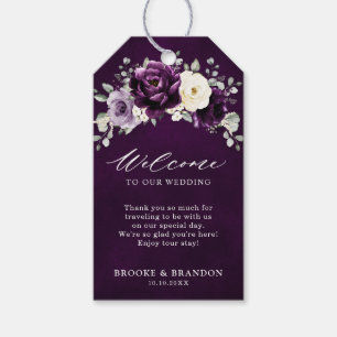 Eggplant Purple Plum Ivory White  Wedding Welcome  Gift Tags