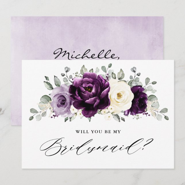 Eggplant Purple Plum Will you be my Bridesmaid Invitation (Front/Back)