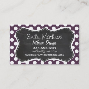 Eggplant Purple Polka Dots; Chalkboard Business Card