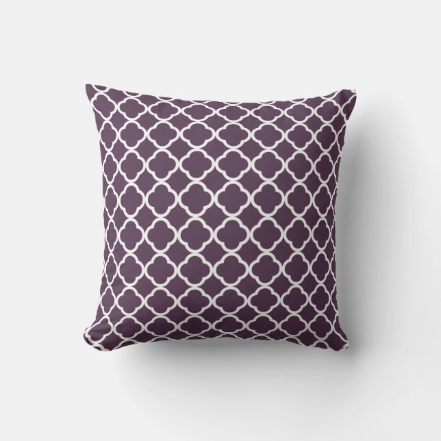 Eggplant Purple Quatrefoil Throw Pillow (Front)