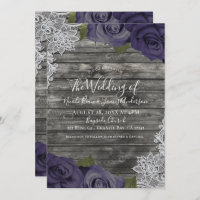 Eggplant Purple Roses Rustic White Lace Wedding