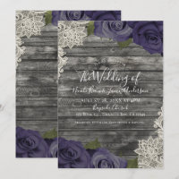 Eggplant Purple Roses Rustic Wood Lace Wedding
