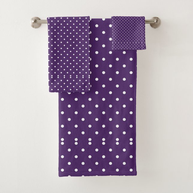 Eggplant Purple + White Polka Dot Bath Towel Set (Insitu)