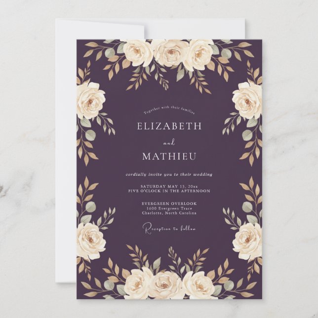 Eggplant Rich Romantic Wedding Invitation (Front)