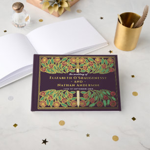 Eggplant Royal Medieval Floral Sword Wedding Guest Book