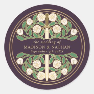 Eggplant Royal Medieval Sword Wedding  Classic Round Sticker