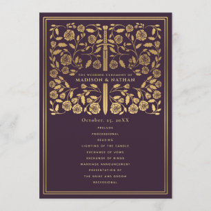 Eggplant Royal Medieval Sword Wedding Program