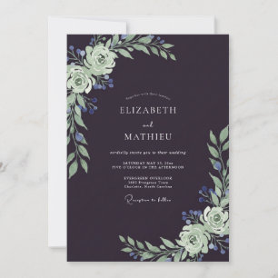 Eggplant Sage Painted Wedding Invitation