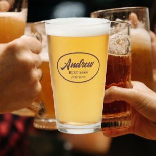 Eggplant Stylized Name Wedding Best Man Glass