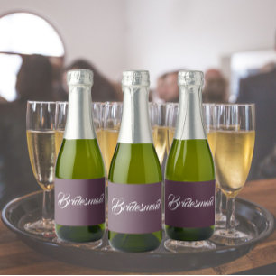 Eggplant Stylized Script Wedding Bridesmaid Sparkling Wine Label