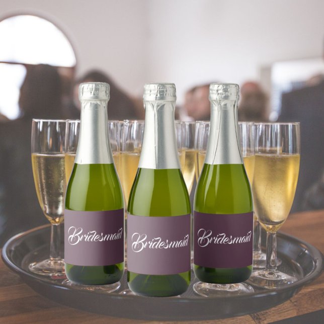 Eggplant Stylized Script Wedding Bridesmaid Sparkling Wine Label (In Situ Wedding)