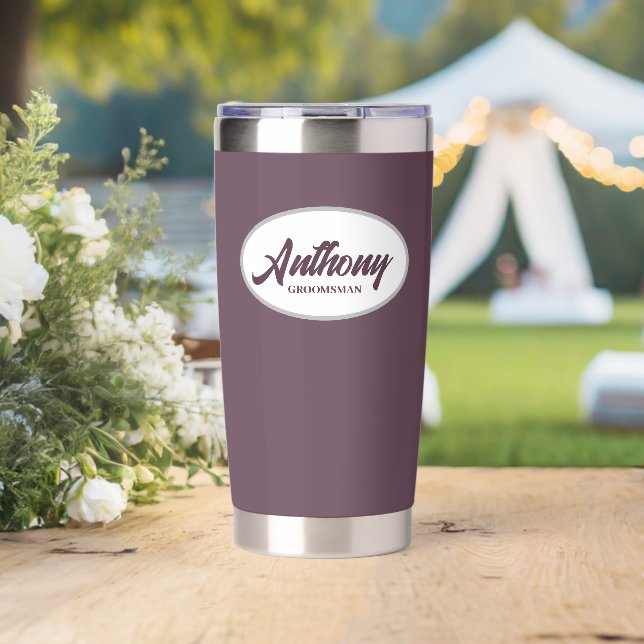 Eggplant Stylized Wedding Groomsman Insulated Tumbler (Wedding (Rotated))