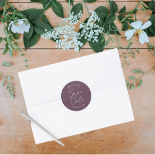 Eggplant Stylized Wedding Save the Date Classic Round Sticker