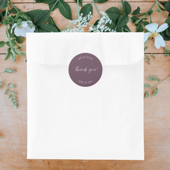 Eggplant Stylized Wedding Thank You Classic Round Sticker (In Situ Wedding)