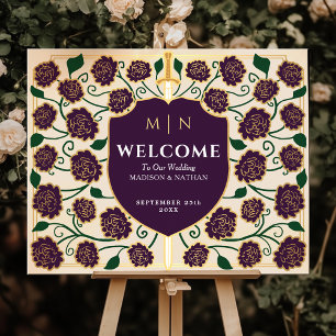 Eggplant Sword Shield Fantasy Wedding Welcome Sign