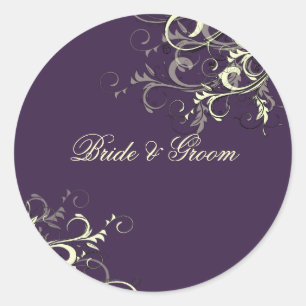 Eggplant+Vanilla Swirls/DIY Background colour Classic Round Sticker