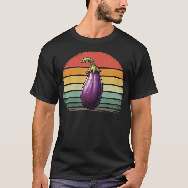 Eggplant Vegetable Retro Style Distressed Vintage  T-Shirt (Front)