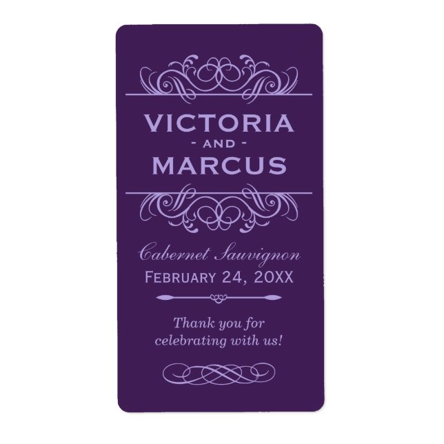 Eggplant Wedding Wine Bottle Monogram Favour (Front)