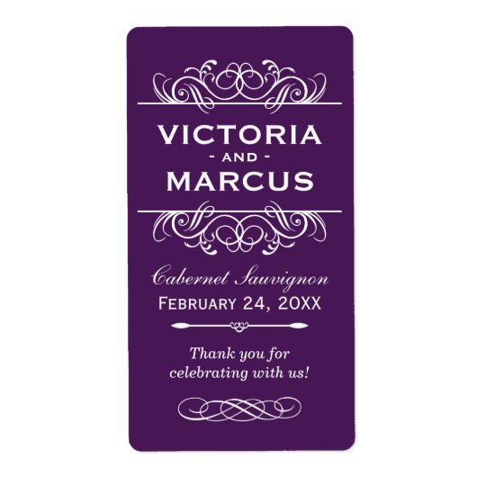 Eggplant Wedding Wine Bottle Monogram Favour Shipping Label