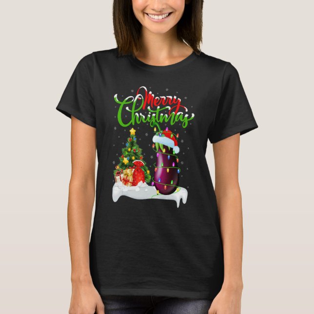 Eggplant   Xmas Decorations Santa Eggplant Christm T-Shirt (Front)