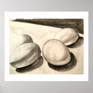 Eggs, a still life, in charcoal poster