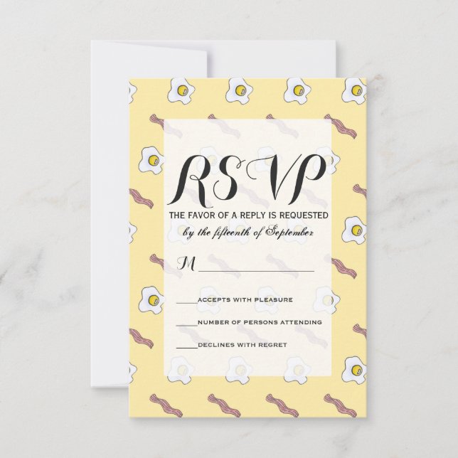 Eggs and Bacon Breakfast Foodie Funny Pattern RSVP Card (Front)