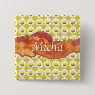 Eggs & Bacon Breakfast Monogram 2 Inch Square Button