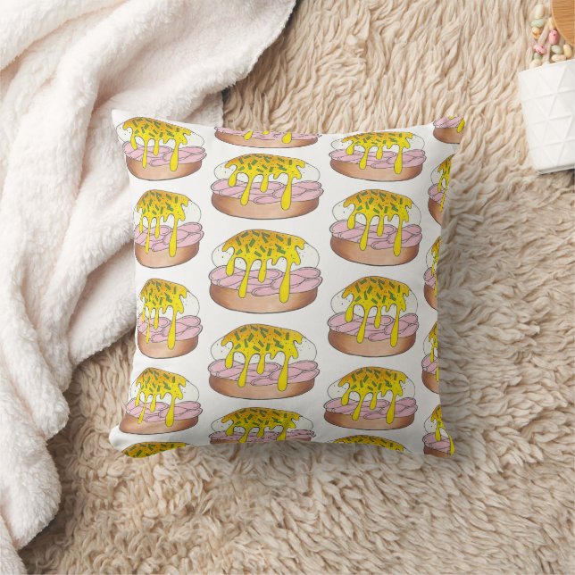 Eggs Benedict Breakfast Diner Food Foodie Ham Throw Pillow (Blanket)