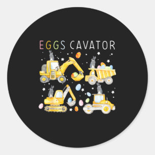 Eggs Cavator Construction Vehicle Bunny Happy East Classic Round Sticker