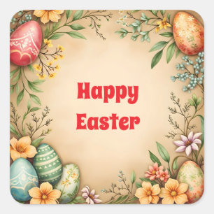 Eggs Easter Vintage Trendy Collection Square Sticker