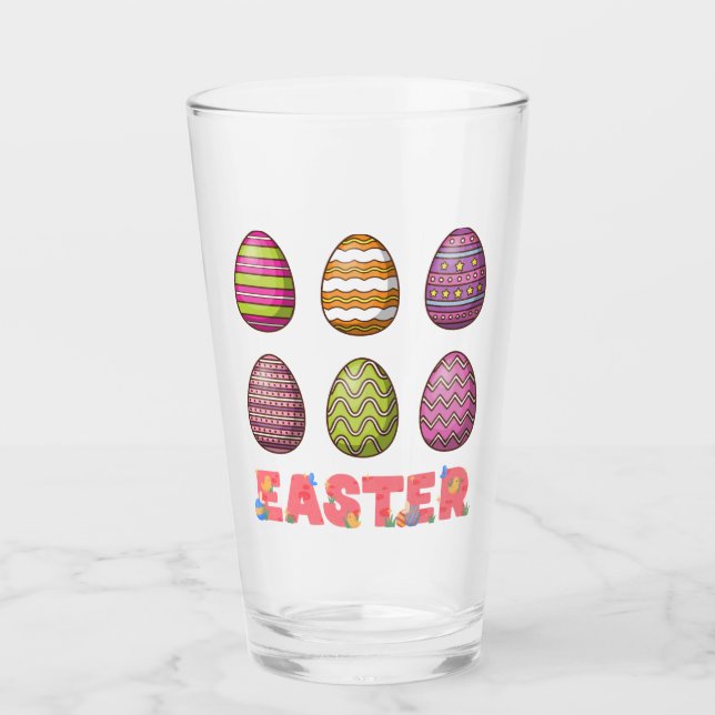 Eggs Happy Easter Day Glass Cup (Front)