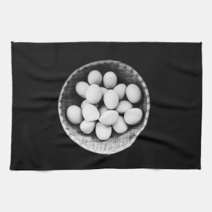 Eggs in Basket Black and White Fine Art Photograph Kitchen Towel
