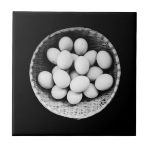 Eggs in Basket Black and White Fine Art Photograph Tile