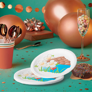 Eggs in Blue Bowl with Flowers and Heart Paper Plate