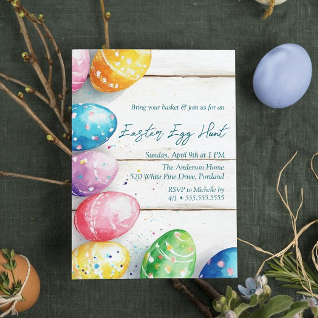 Eggs on Wooden Floor Easter Egg Hunt  Invitation (Creator Uploaded)