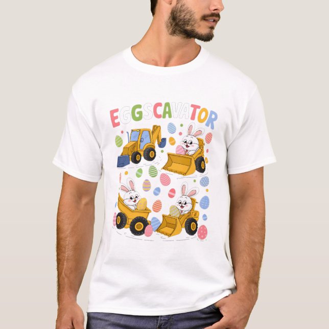 Eggscavator Easter Egg Hunt Construction Truck T-Shirt (Front)