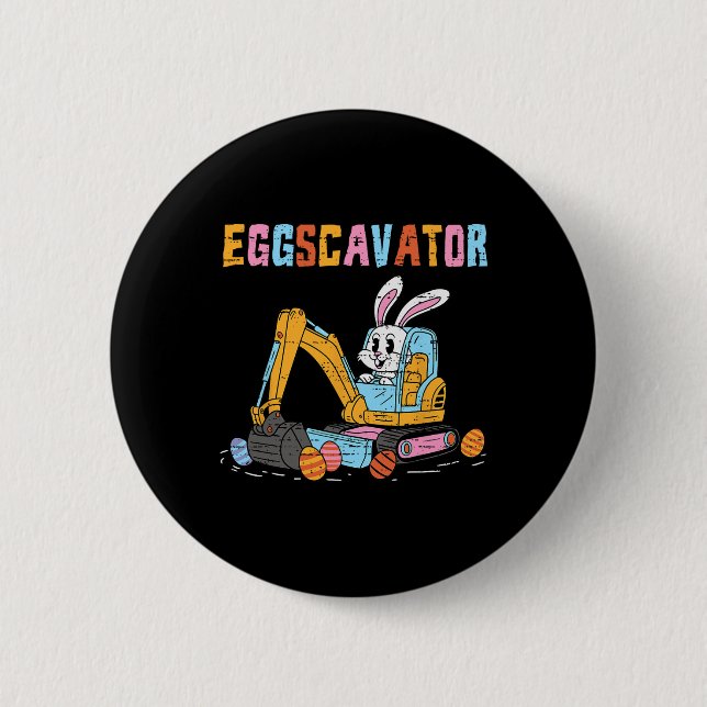 Eggscavator Easter Egg Hunt Construction Trucks To 2 Inch Round Button (Front)