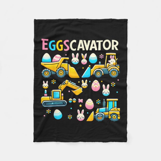 Eggscavator Easter Egg Hunt Construction Trucks To Fleece Blanket (Front)