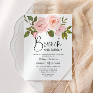 Eggshell and Blush Floral Bridal Brunch Invitation