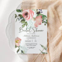 Eggshell and Blush Floral Bridal Shower Invitation