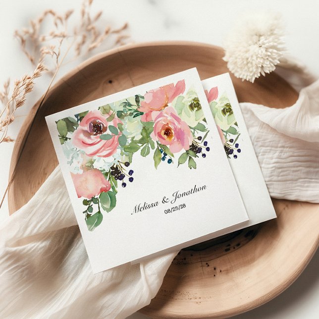 Eggshell and Blush Floral Romantic Wedding Napkins (Creator Uploaded)
