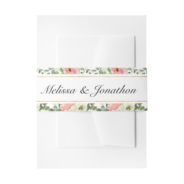 Eggshell and Blush Floral Wedding Invitation Invi Belly Band (Front Example)