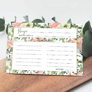 Eggshell and Blush Floral Wedding Recipe Card