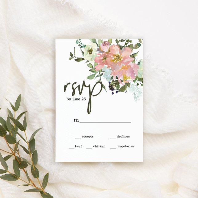 Eggshell and Blush Floral Wedding RSVP Card (Creator Uploaded)