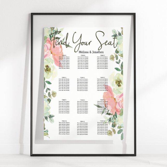 Eggshell and Blush Floral Wedding Seating Chart (Creator Uploaded)