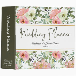 Eggshell and  Floral Wedding Planner 3 Ring Binder