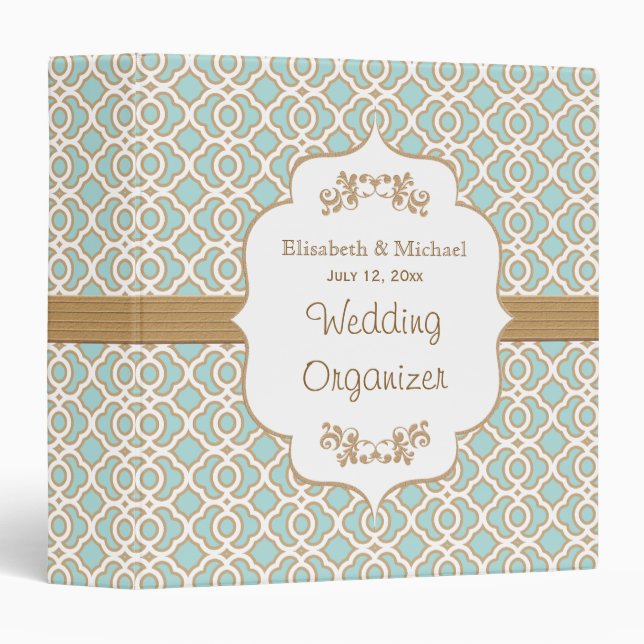 Eggshell Blue and Gold Moroccan Wedding Planner Binder (Front/Spine)