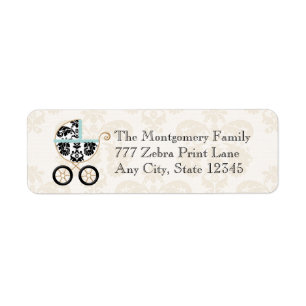 Eggshell Blue Damask Print Baby Carriage Return